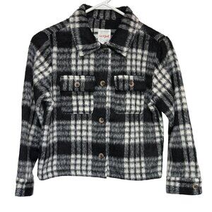 Cat & Jack Black & White Plaid Shirt Jacket Boys Large (10/12) Button Front